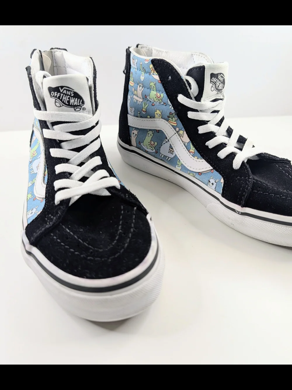 Vans Sk8-Hi Zip Kids Llama Print High Top Skate Shoes Black Blue Size 2